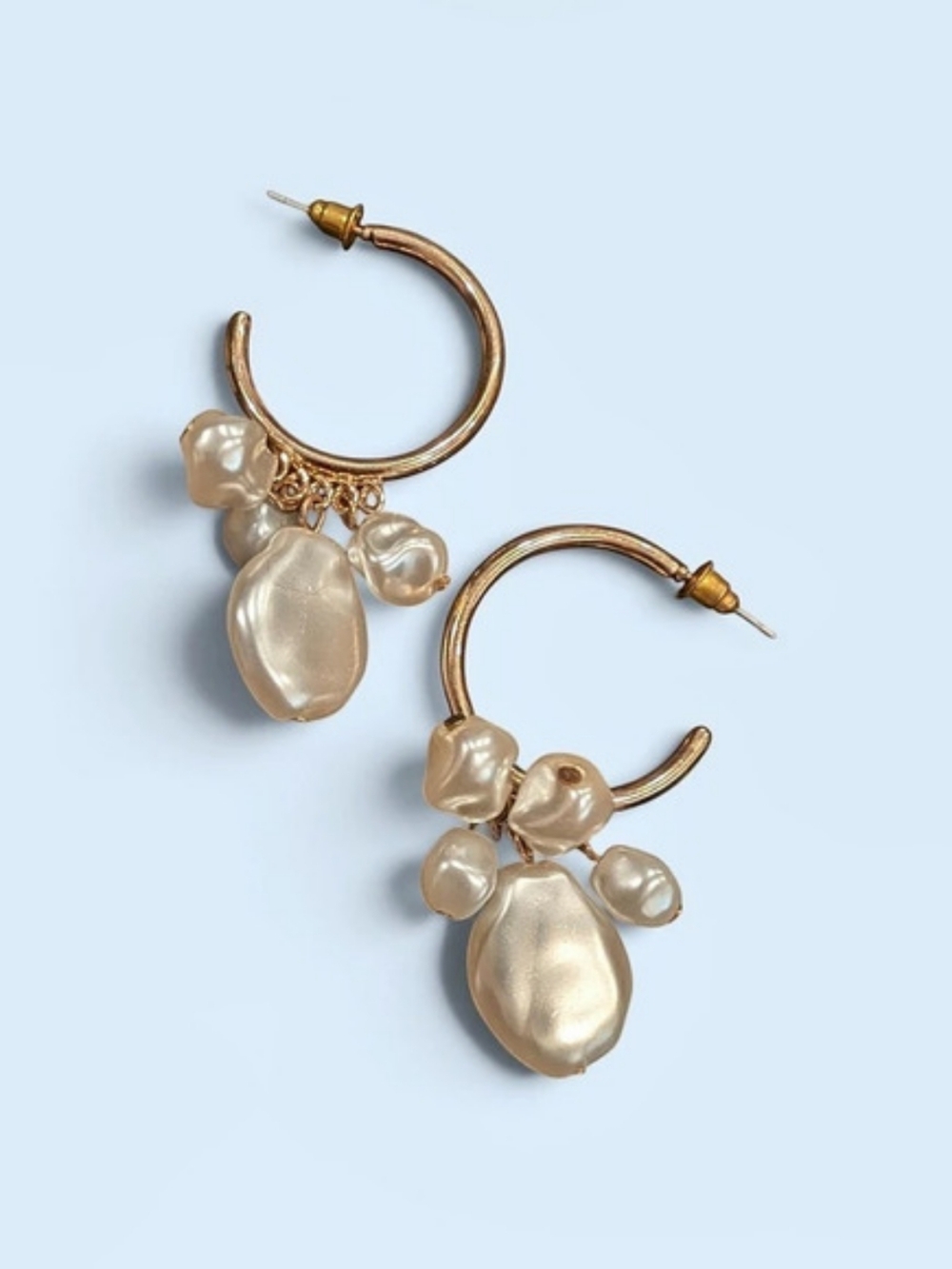 Gold-Tone Pearl Cluster Hoop Earrings